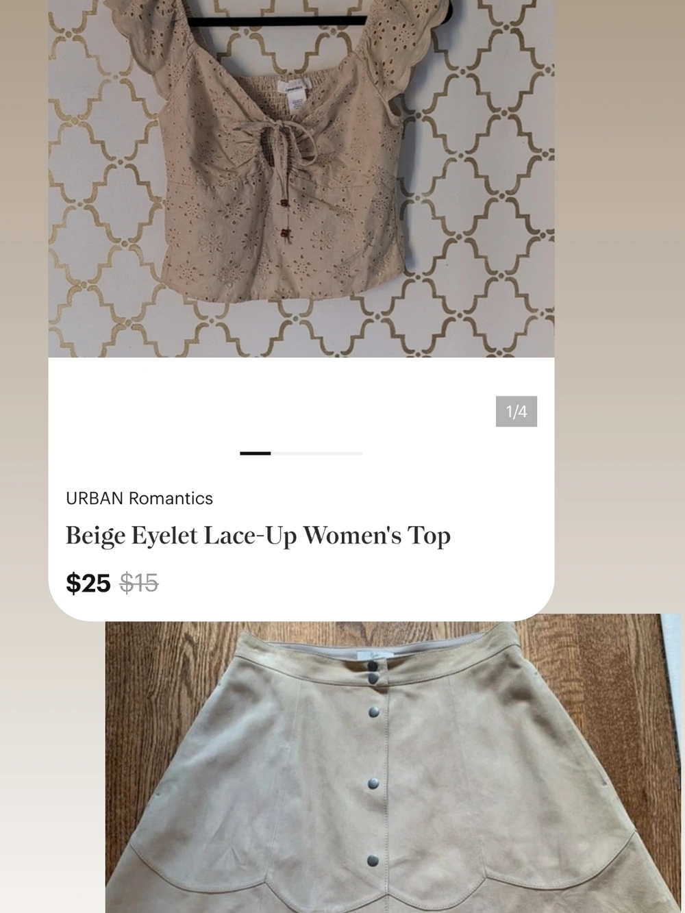 OUTFIT BUNDLE Beige Eyelet Lace-Up Joie (real) Suede Mini Skirt